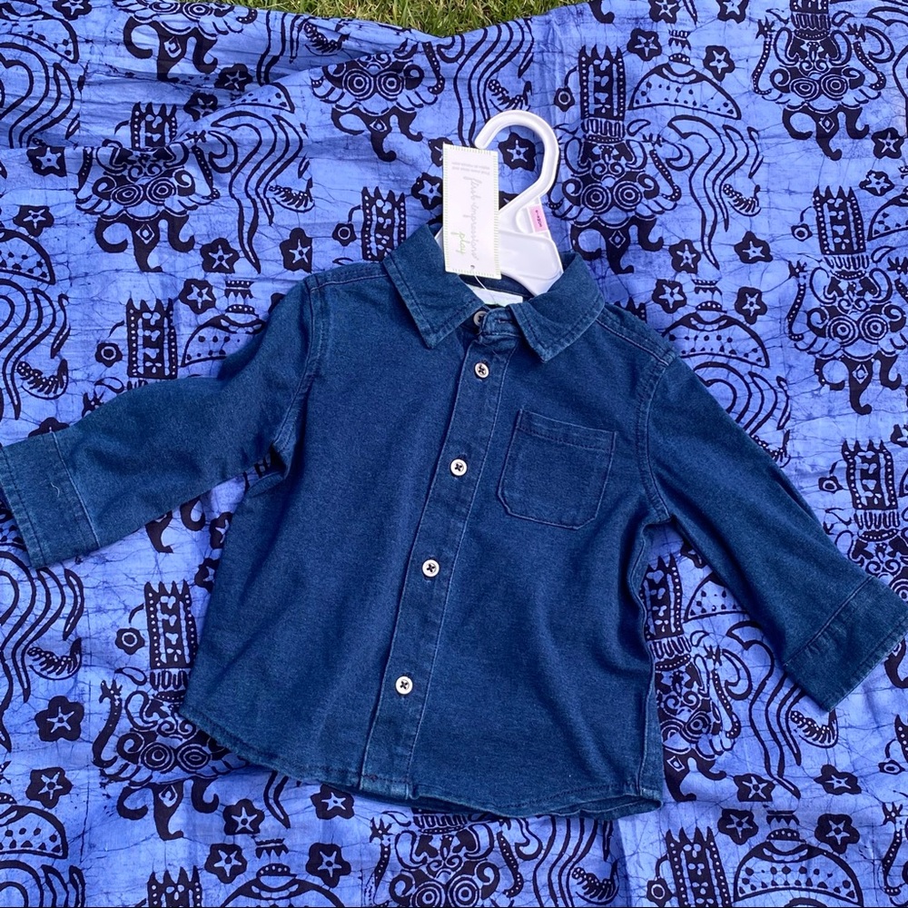 NWT First Impressions Baby Navy Stretch Denim Long Sleeve Shirt